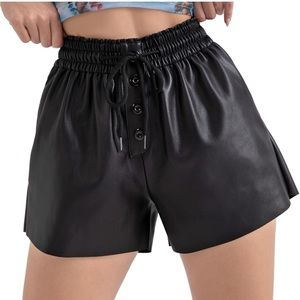 XL Faux Leather Shorts High Waisted Wide Leg Paperbag Short Pants with Pockets